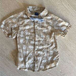 Old Navy Tan Bunny print short sleeve button down with bow tie